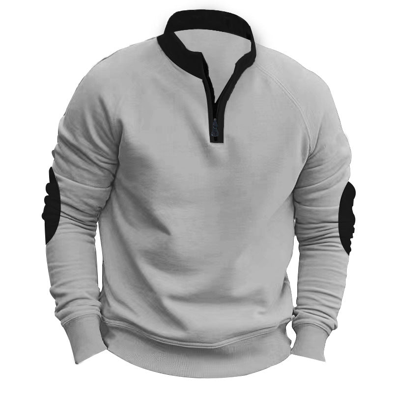 Herren sportlicher Pullover mit Viertelreißverschluss und stylischen Kontrastärmel Heidi-Mode