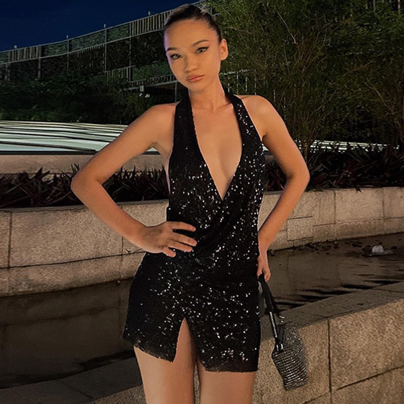 Damen Funkelndes Cocktailkleid mit Wickel-Design Heidi-Mode