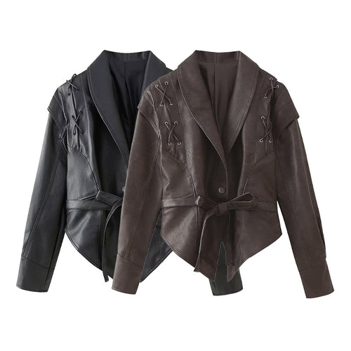 Damen Bikerjacke mit raffinierten Schnürdetails und tailliertem Schnitt Heidi-Mode