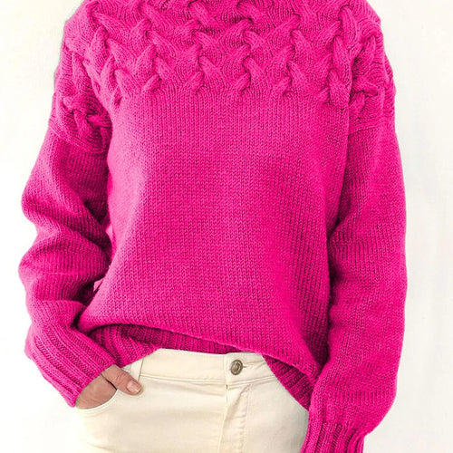 Damen Strickpullover mit hochgeschlossenem Kragen und trendigem Zopfmuster Heidi-Mode