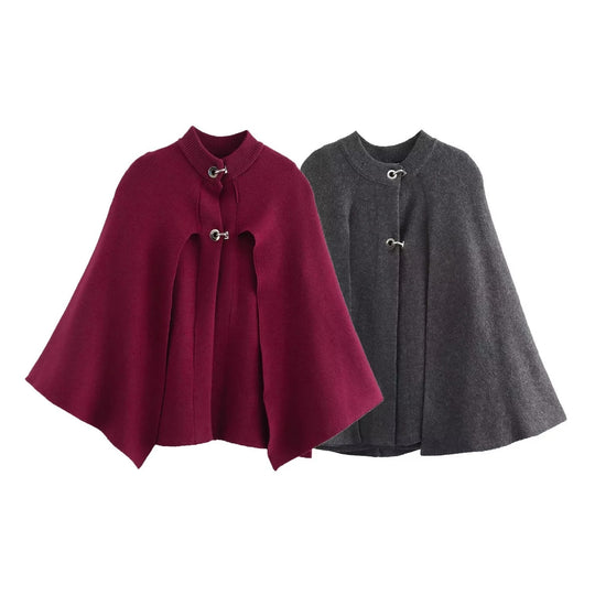 Damen modische Umhangjacke mit elegantem Stehkragen und dekorativen Knopfdetails Heidi-Mode