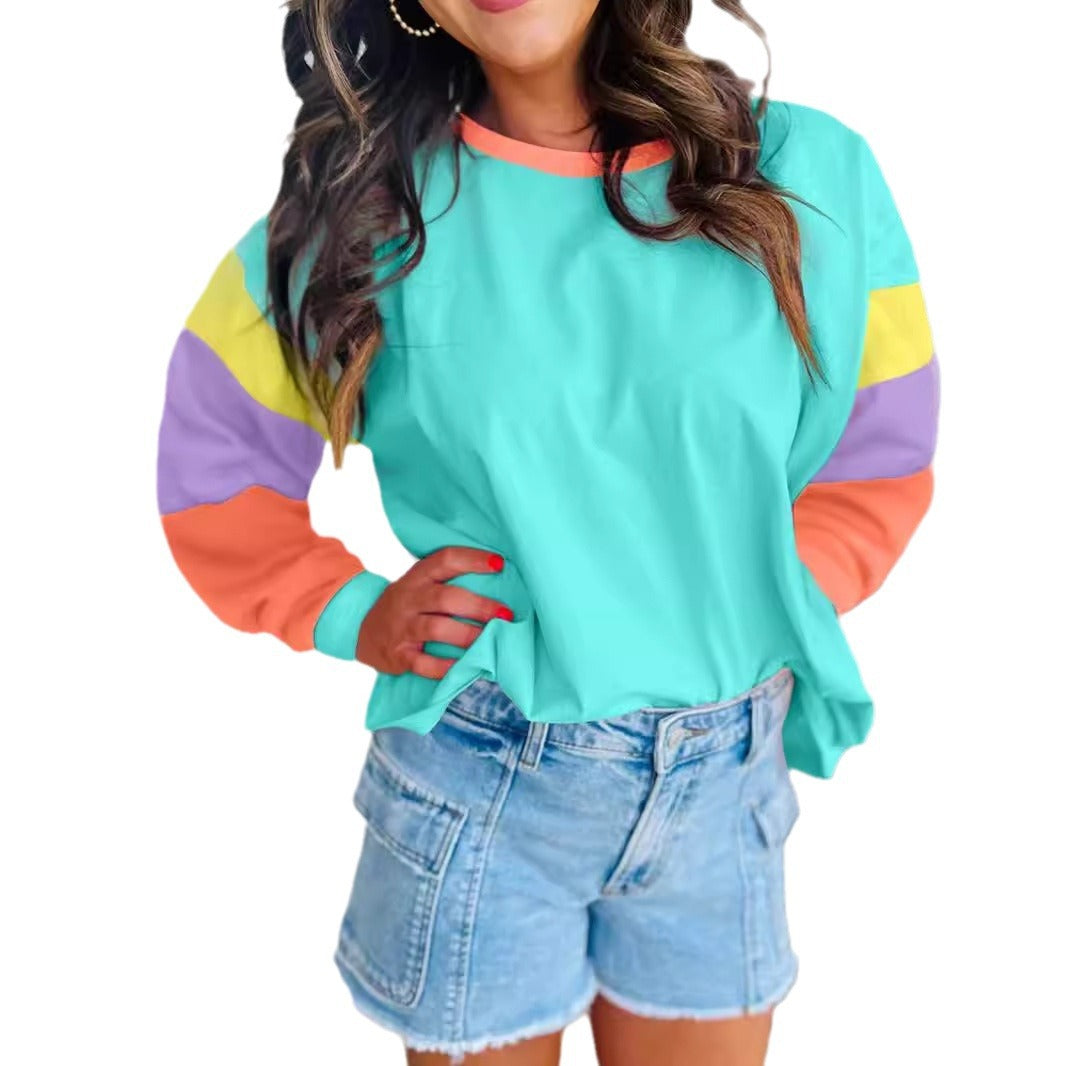 Damen lässiger Sweatshirt mit kontrastierenden Ärmeln Heidi-Mode