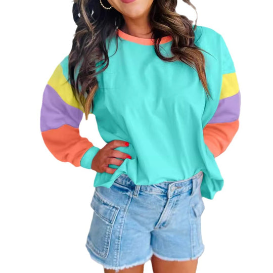 Damen lässiger Sweatshirt mit kontrastierenden Ärmeln Heidi-Mode