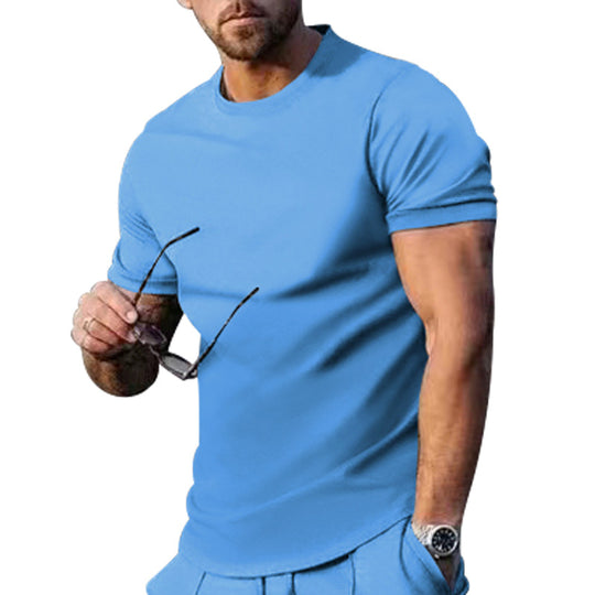 Herren Basic Rundhals-T-Shirt aus atmungsaktiver Baumwolle Heidi-Mode