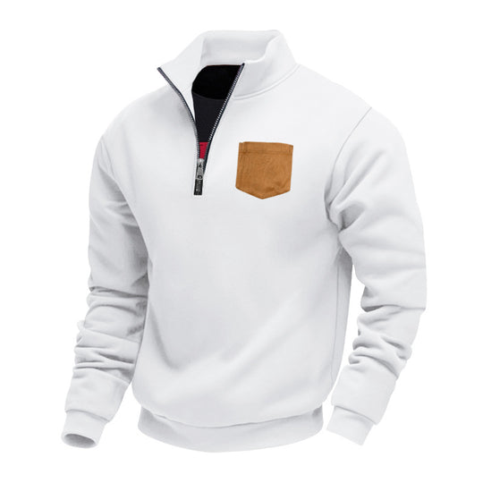 Herren Fleece-Pullover mit hohem Kragen und praktischer Brusttasche Heidi-Mode