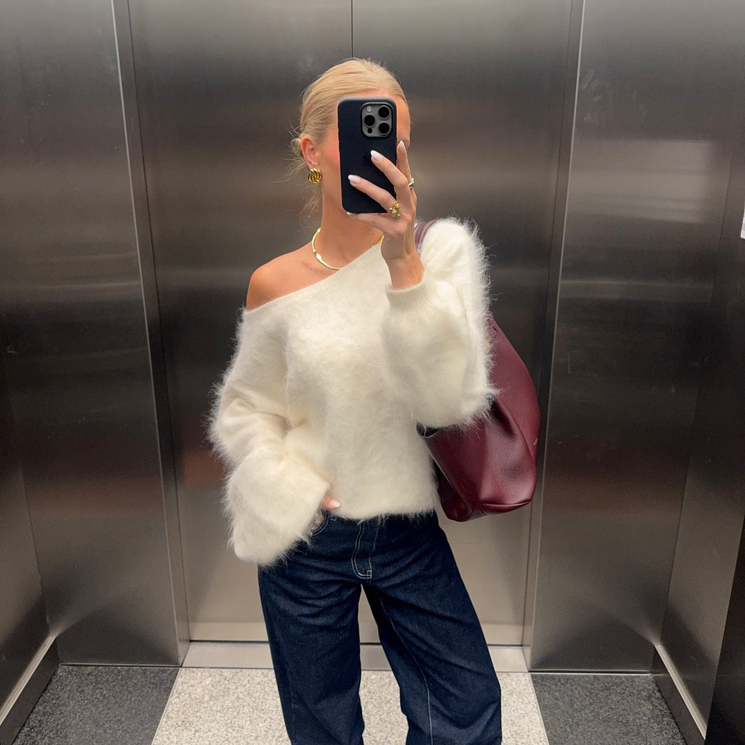 Damen Weicher Pullover aus Mohair-Mix mit oversized Ärmeln Heidi-Mode