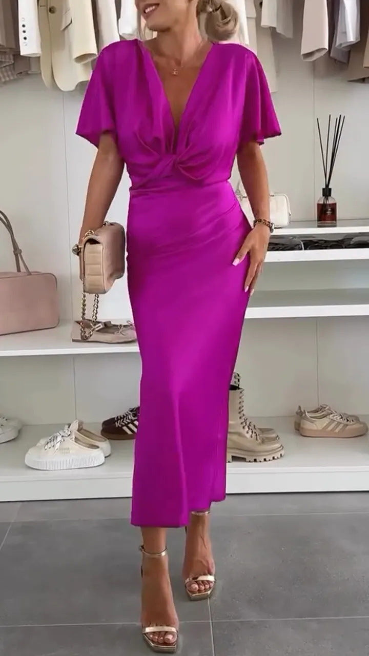 Damen Elegantes Wickelkleid aus satinierter Baumwolle Heidi-Mode