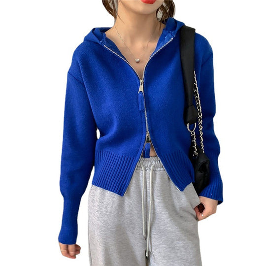 Damen modischer Zip-Hoodie aus weichem Strick Heidi-Mode