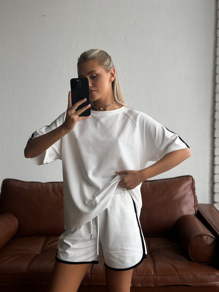 Damen lässiges Sportset mit kontrastierenden Akzenten Heidi-Mode