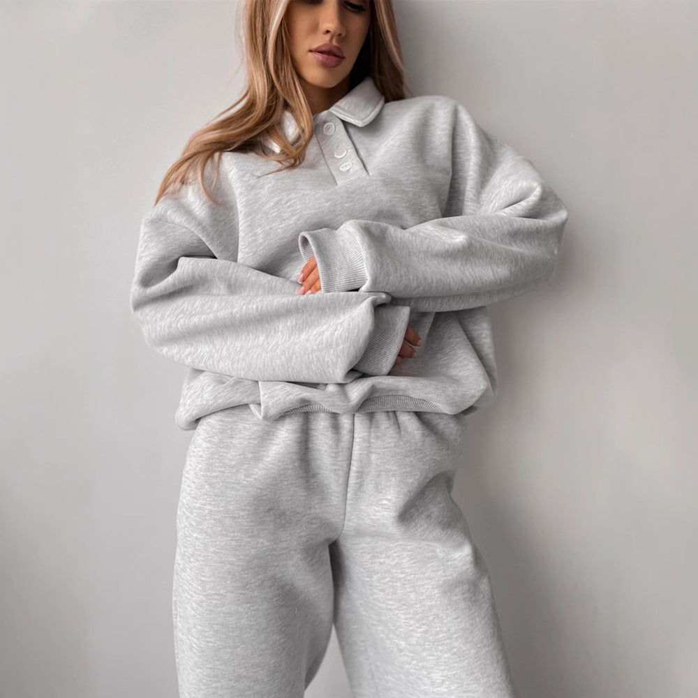Damen lässiges Sweatshirt- und weite Jogginghose-Set mit modernem Kragen Heidi-Mode