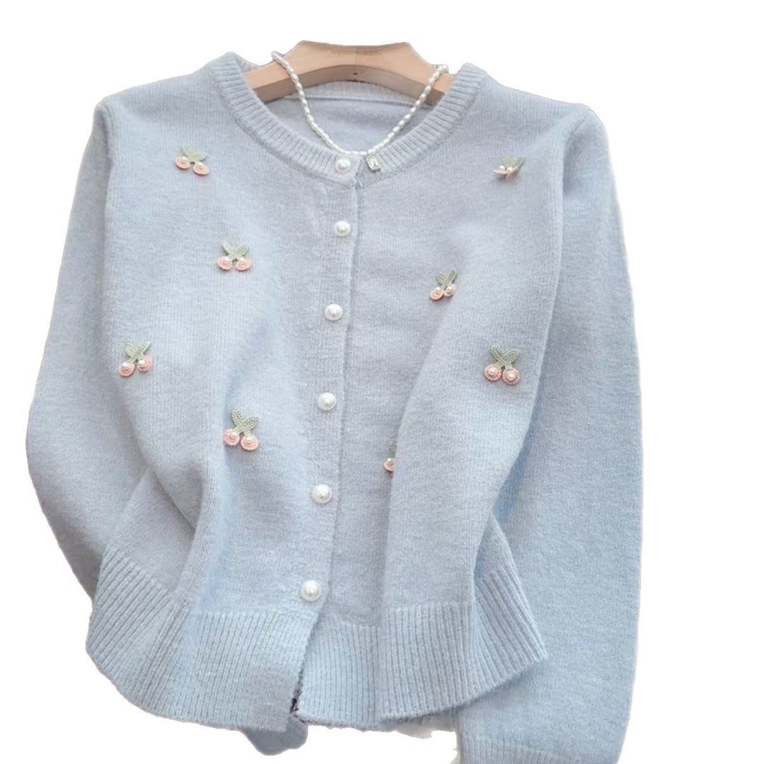 Damen Elegante Strickjacke mit floralen Applikationen Heidi-Mode