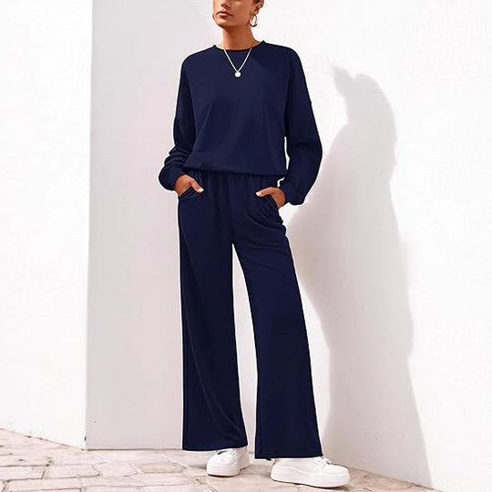 Damen Komfortabler Sweatsuit mit weitem Bein und lässigem Schnitt Heidi-Mode