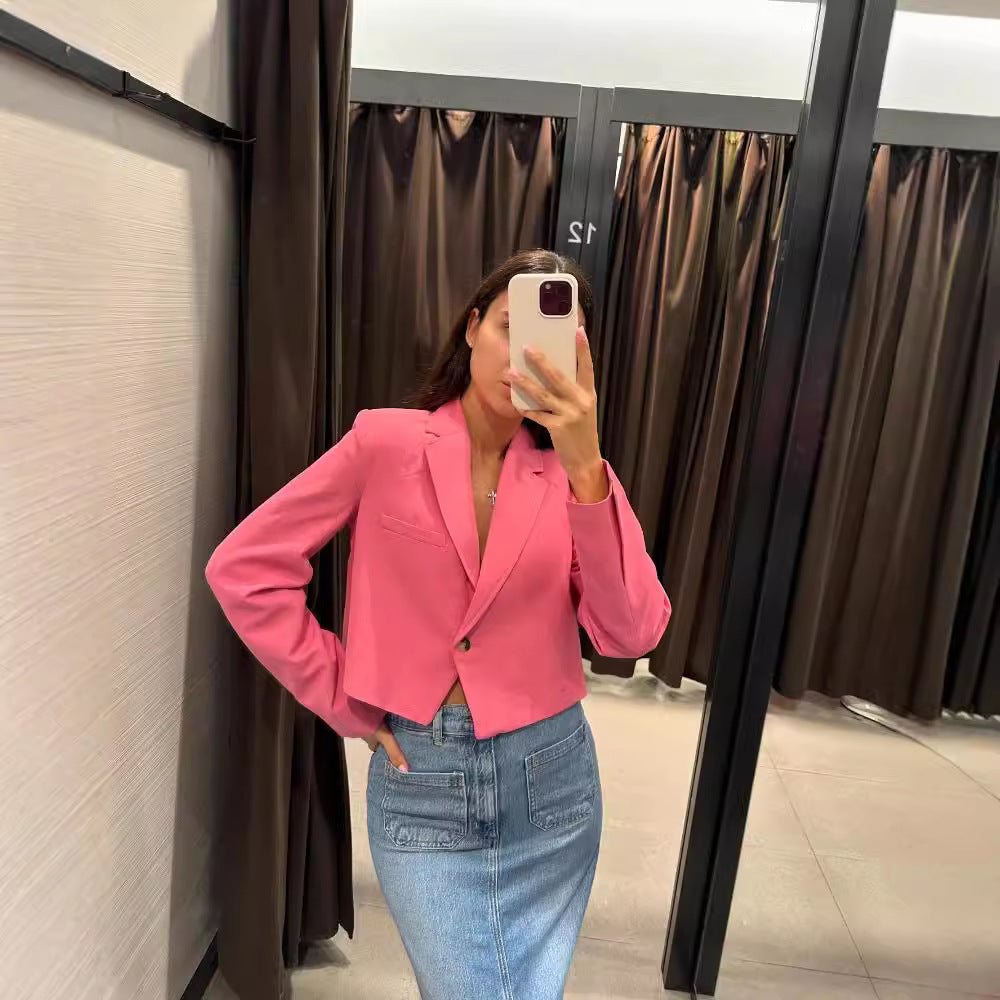 Damen cropped Blazerjacke mit schickem Schnitt und eleganten Knopfdetails Heidi-Mode