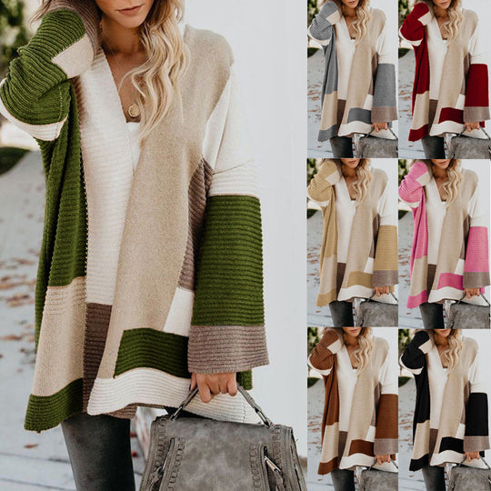 Damen lässige Strickjacke mit modischem Streifenmuster Heidi-Mode