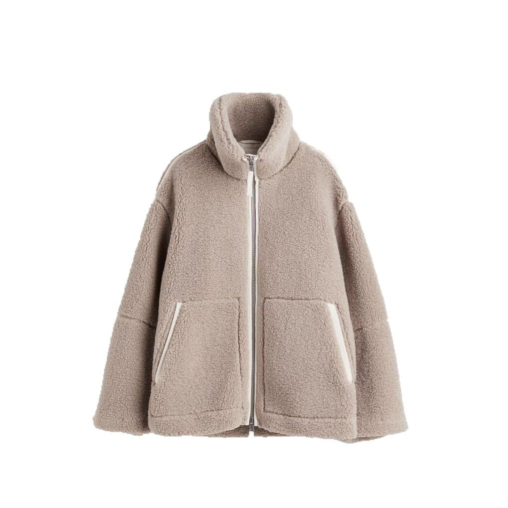 Damen oversized Fleecejacke mit hochschließendem Kragen und praktischen Taschen Heidi-Mode