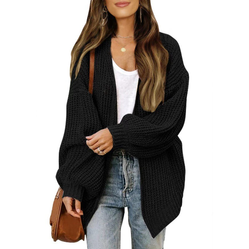 Damen lockerer Strickcardigan mit voluminösen Ärmeln und strukturiertem Design Heidi-Mode