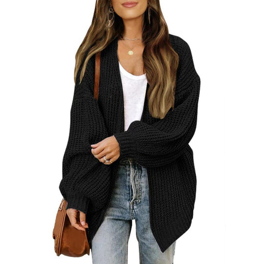 Damen lockerer Strickcardigan mit voluminösen Ärmeln und strukturiertem Design Heidi-Mode