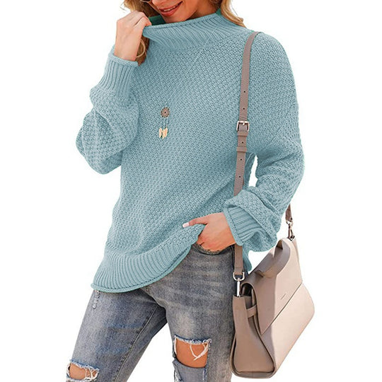 Damen Grobstrickpullover mit hohem Kragen und bequemen Ärmeln Heidi-Mode