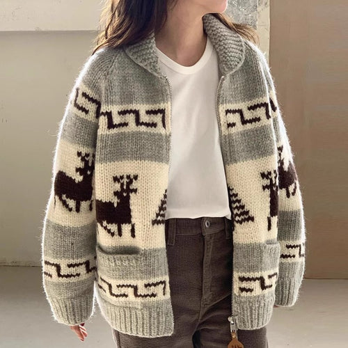 Damen Kuscheliger Zip-Cardigan mit festlichem Motiv Heidi-Mode