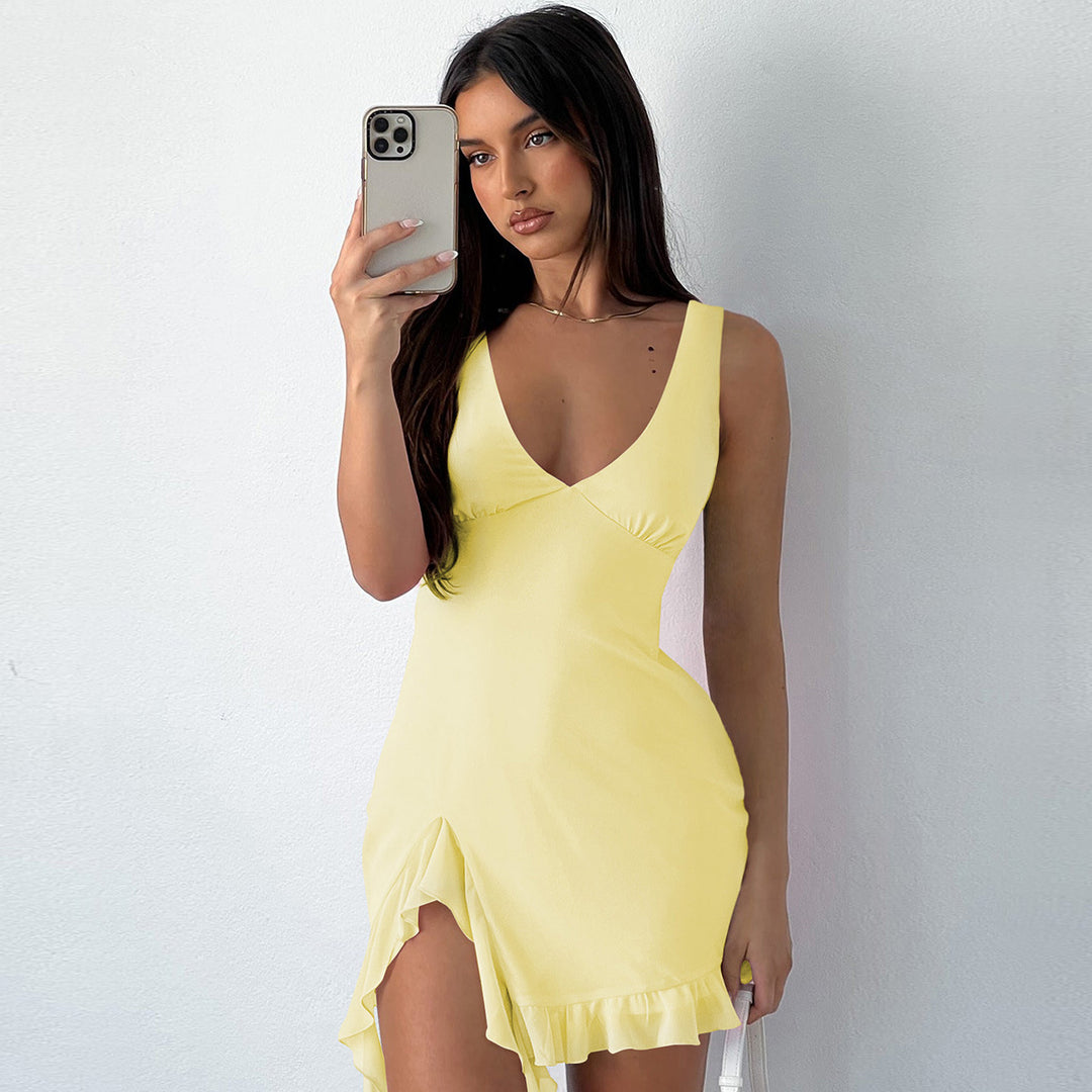 Heidi Mode | Kleid mit Hosenträgern und V-Ausschnitt mit Fransen