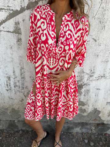 Damen lässiges Strandkleid mit lockerer Passform und schickem Druck Heidi-Mode