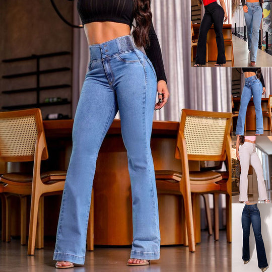 Damen Hochtaillierte Bootcut-Jeans mit streckendem Schnitt Heidi-Mode