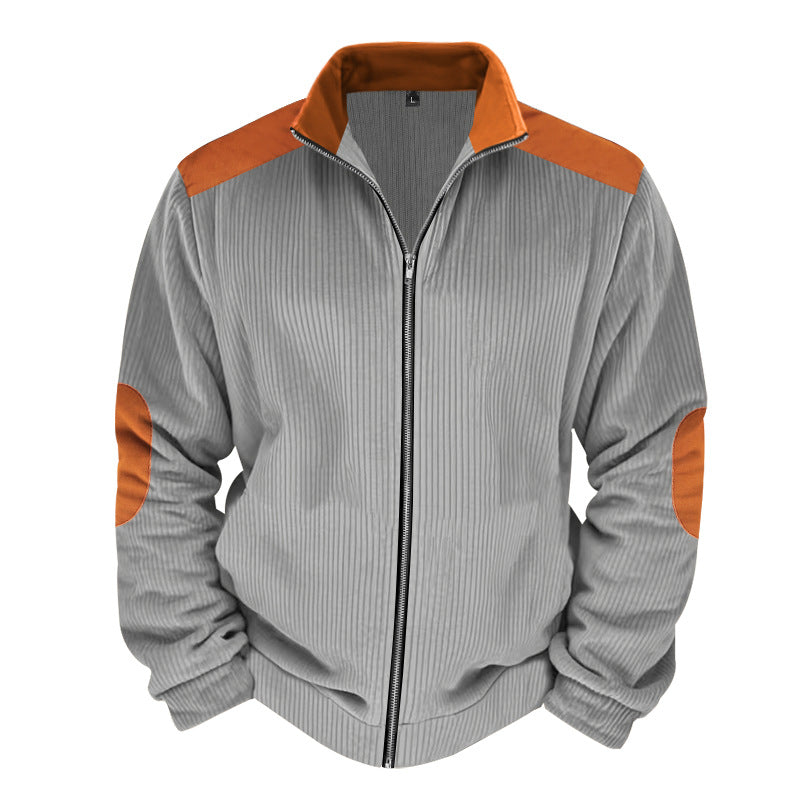 Herren Sportliche Zip-Jacke mit Rippenstruktur und Kontrastärmel Heidi-Mode