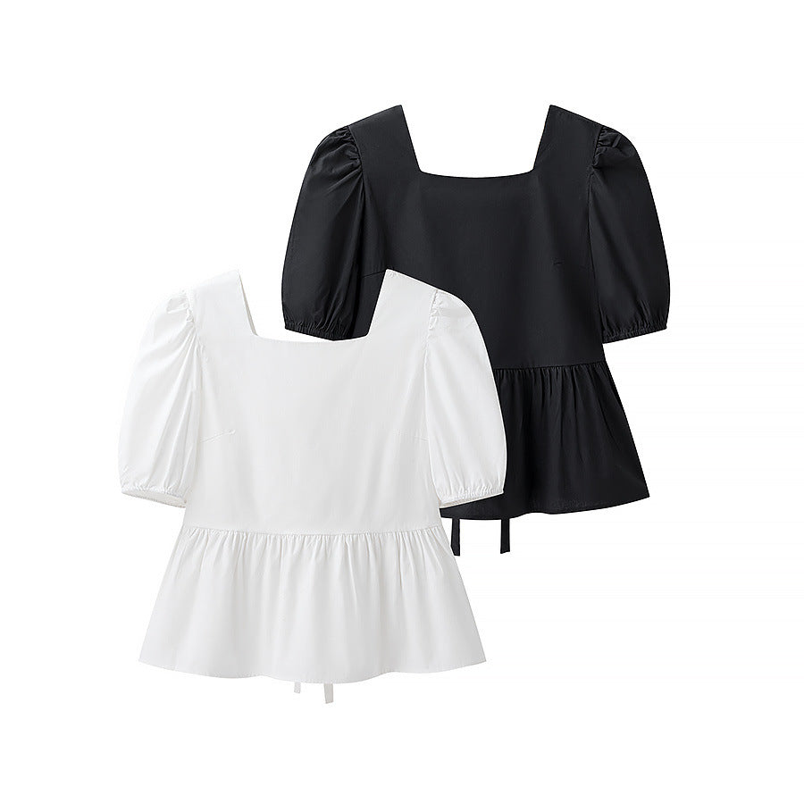 Damen bezaubernde Bluse mit Knoten-Detail und Puffärmeln Heidi-Mode