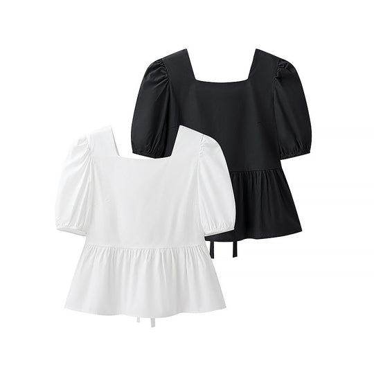 Damen bezaubernde Bluse mit Knoten-Detail und Puffärmeln Heidi-Mode