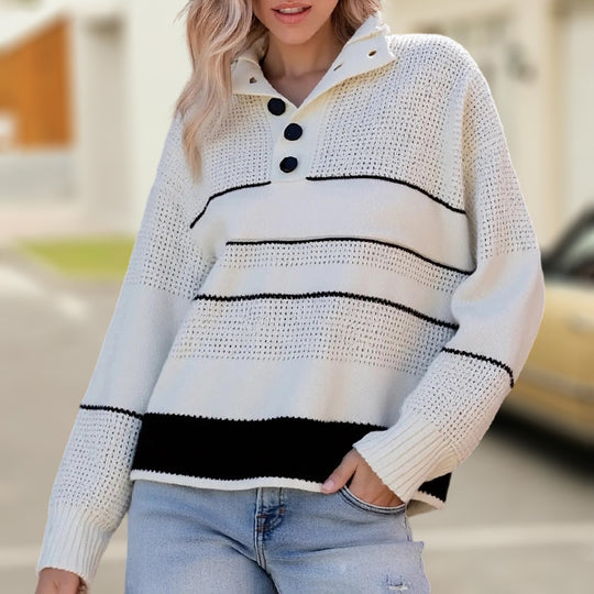 Damen modischer Strickpullover mit strukturiertem Kragen und Knopfdetails Heidi-Mode