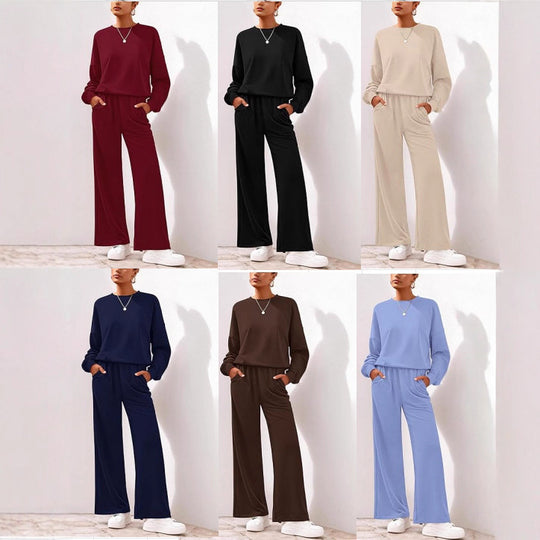 Damen Komfortabler Sweatsuit mit weitem Bein und lässigem Schnitt Heidi-Mode