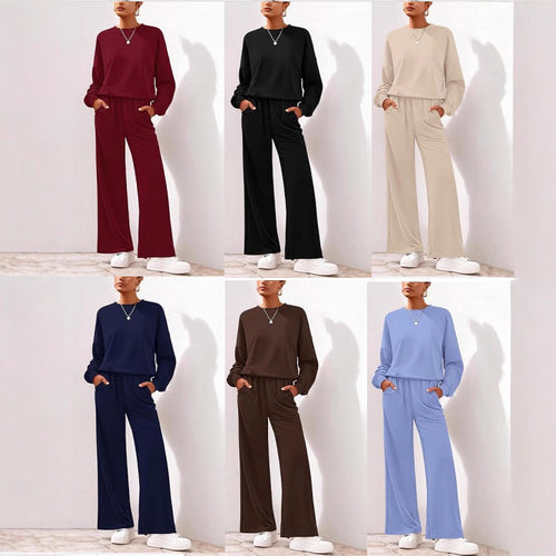 Damen Komfortabler Sweatsuit mit weitem Bein und lässigem Schnitt Heidi-Mode