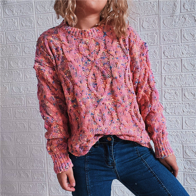 Damen grob gestrickter Pullover mit bunten Akzenten und lässigem Schnitt Heidi-Mode