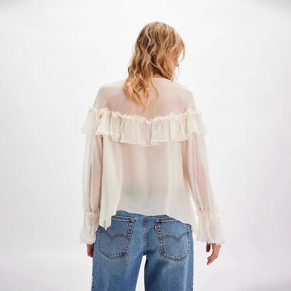Femme Elegante Volant Bluse mit Krawatten-Detail Heidi-Mode