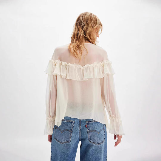 Femme Elegante Volant Bluse mit Krawatten-Detail Heidi-Mode