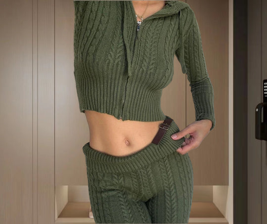Damen Strickanzug mit Reißverschluss und weitem Bein Heidi-Mode