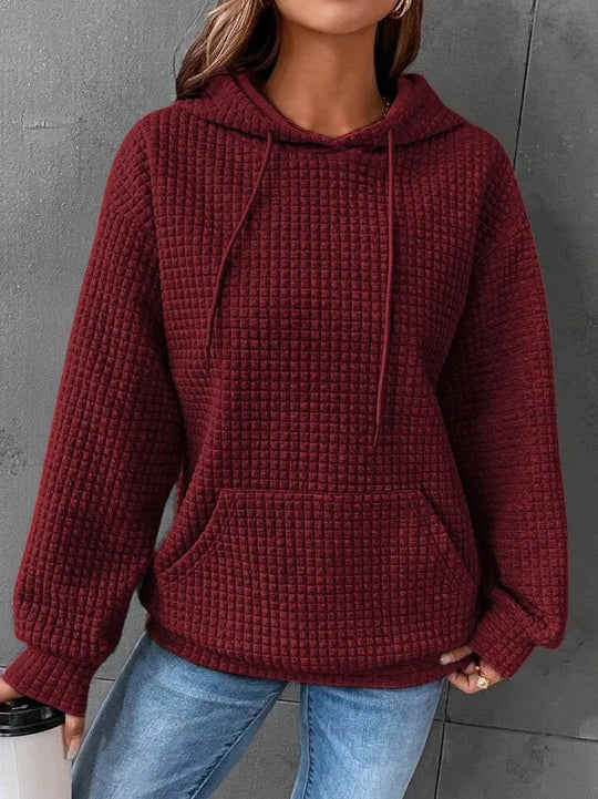 Damen lässiger Hoodie mit strukturierter Oberfläche und praktischer Kängurutasche Heidi-Mode