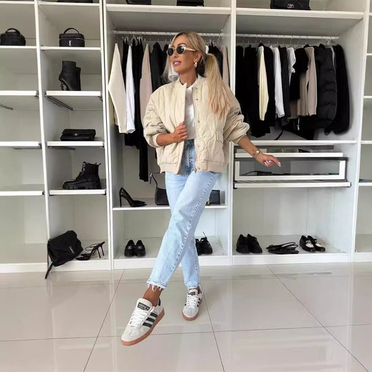 Damen lässige Steppjacke mit Knopfverschluss und elastischen Bündchen Heidi-Mode