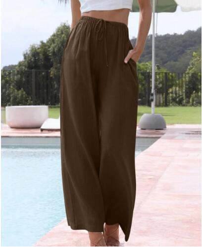 Damen Weite Palazzo-Hose mit elastischem Bund und praktischen Taschen Heidi-Mode