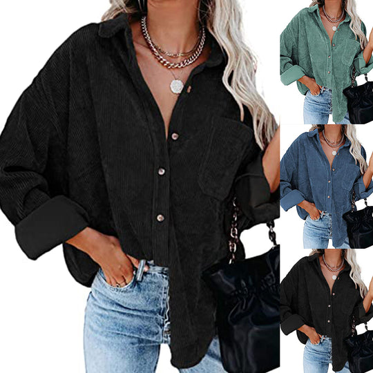 Damen Übergroße Kordbluse Heidi-Mode