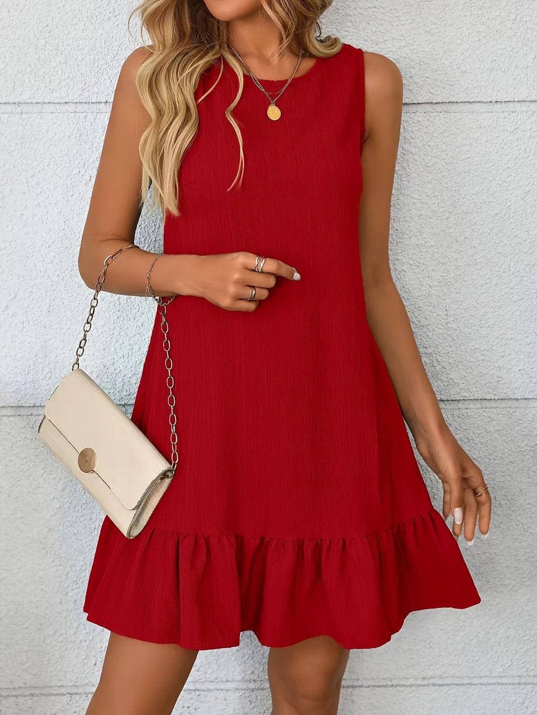 Damen lässiges Sommerkleid mit Rüschensaum und leichtem Material Heidi-Mode