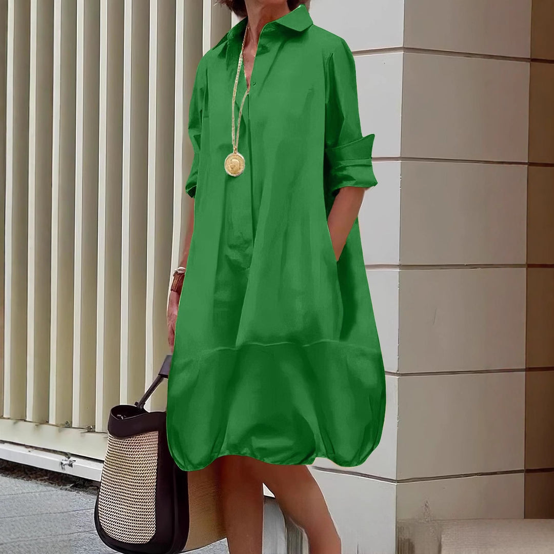 Damen Lässiges Hemdblusenkleid mit weit geschnittenem Saum Heidi-Mode