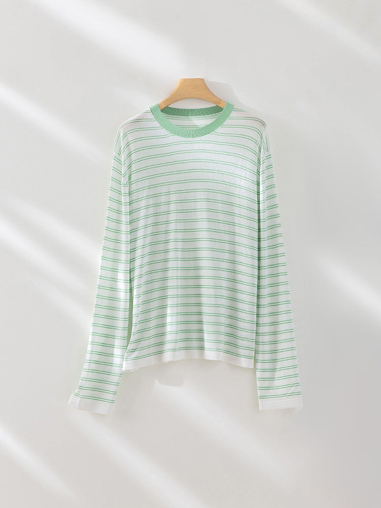 Femme Bequem Langarm Gestreiftes Oberteil Heidi-Mode