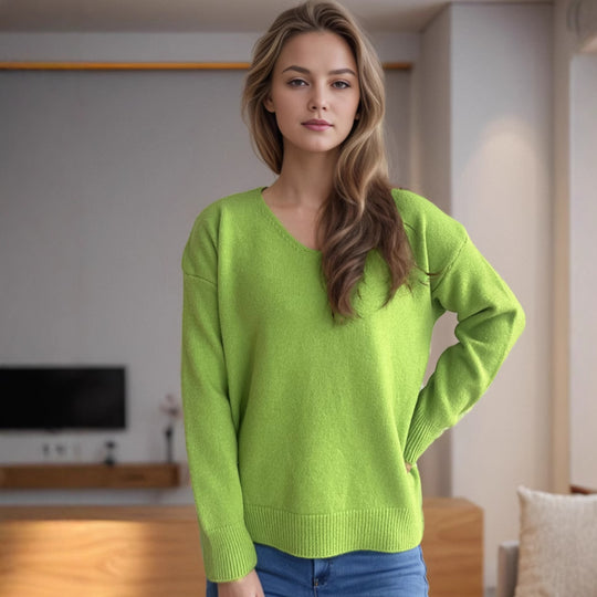 Damen lässiger V-Ausschnitt Pullover mit modernem Strukturdesign Heidi-Mode