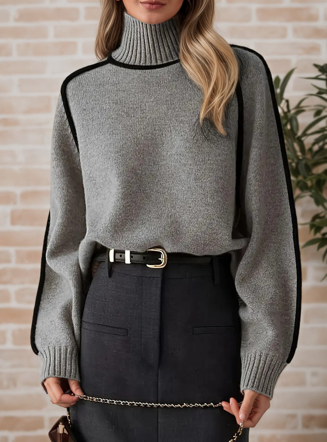 Damen Pullover mit hohem Kragen und Volumenärmeln Heidi-Mode