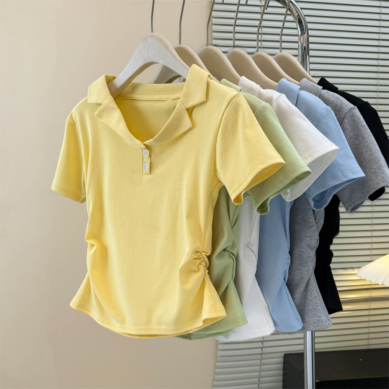 Damen Polo Stil Kurzarm-Top mit Knopfleiste Heidi-Mode