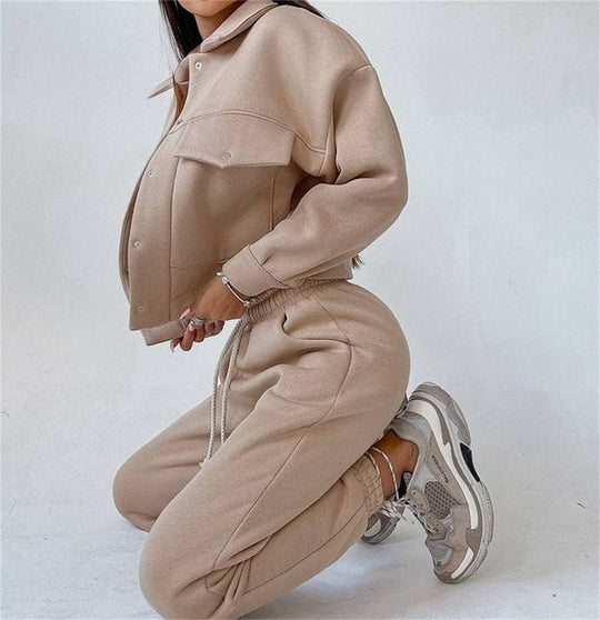 Damen lässiges Fleece-Set mit praktischer Jacke und bequemen Jogginghosen Heidi-Mode