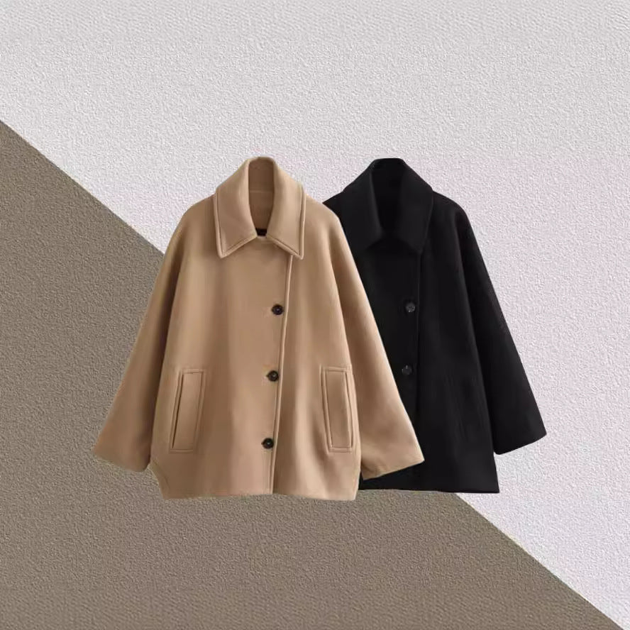 Damen Oversized Wollmantel mit modernem Schnitt und praktischen Taschen Heidi-Mode