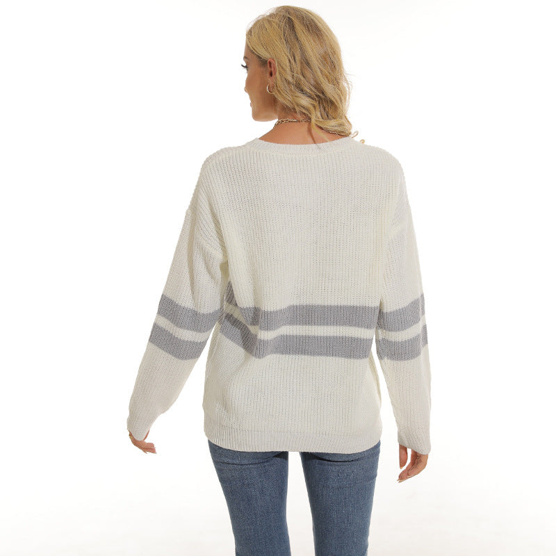 Damen lässiger Pullover mit modischem Streifenmuster Heidi-Mode