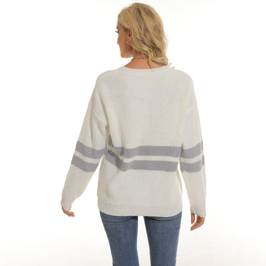 Damen lässiger Pullover mit modischem Streifenmuster Heidi-Mode